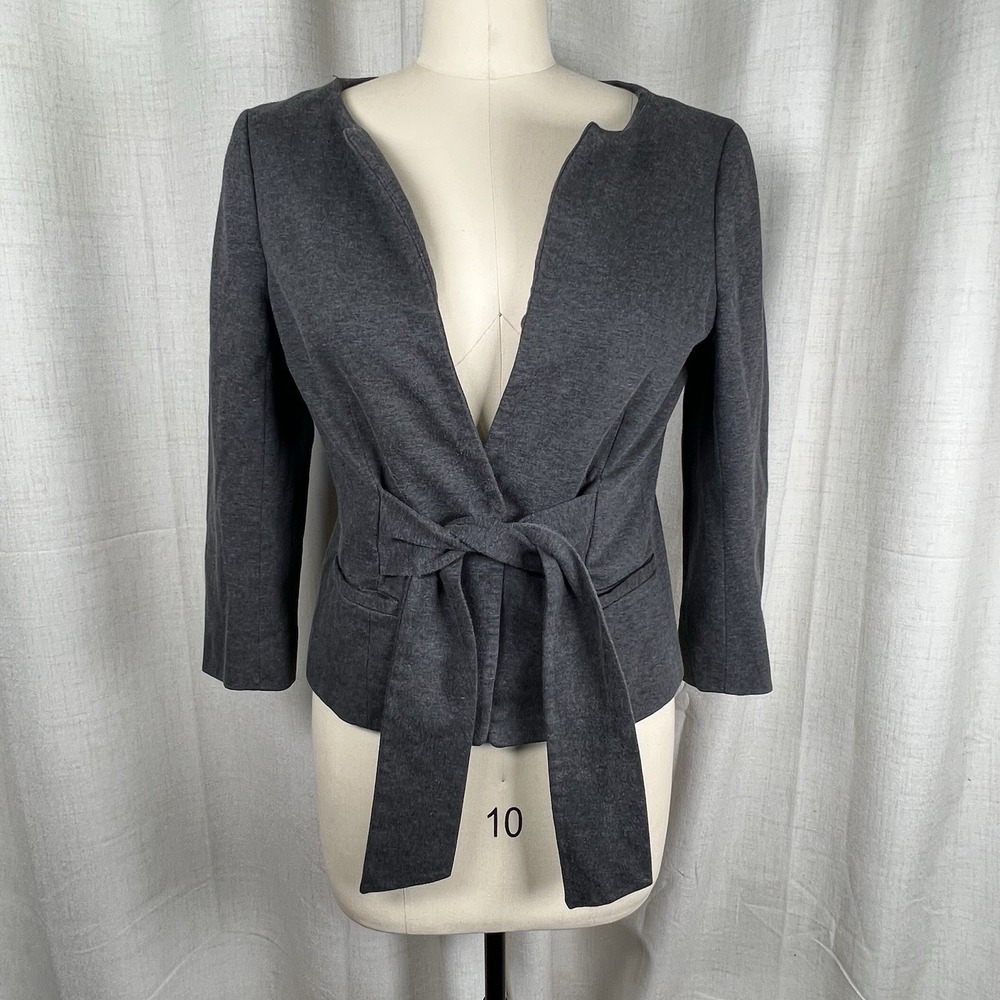 Theory Kamber Blazer Grey Tie Front Waist Cotton Blend Career Jacket Large‎